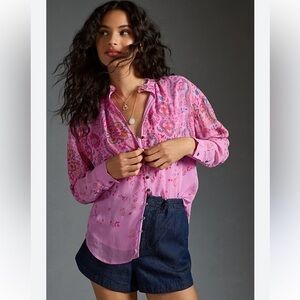 Anthropologie Pilcro Tavi Buttondown Blouse‎ Pink
